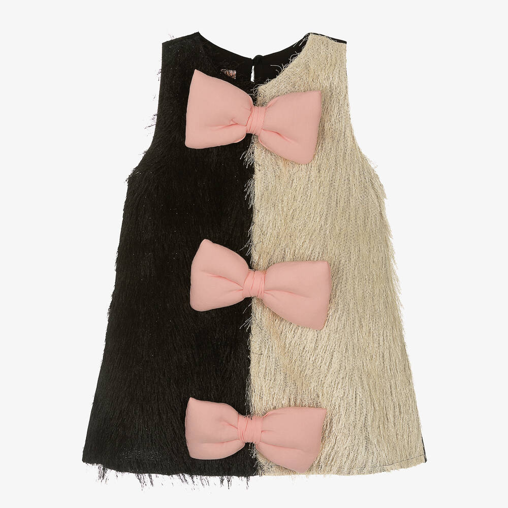 Wauw Capow - Girls Black Two-Tone Fringing Dress | Childrensalon