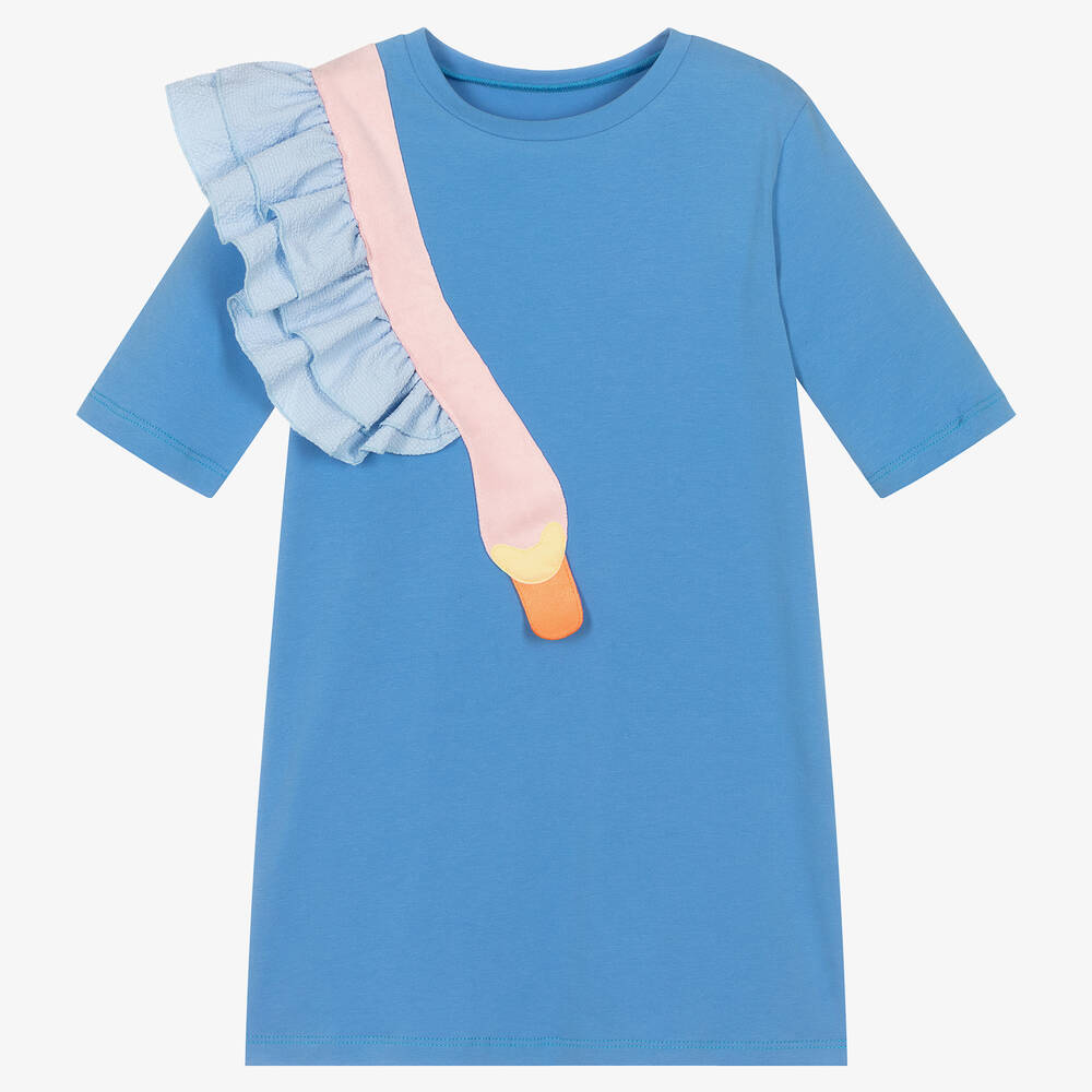 Wauw Capow - Robe t-shirt bleue cygne fille | Childrensalon