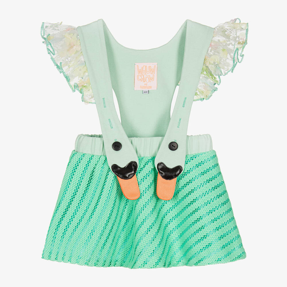 Wauw Capow Kids' Girls Green Swan Flutter Skirt