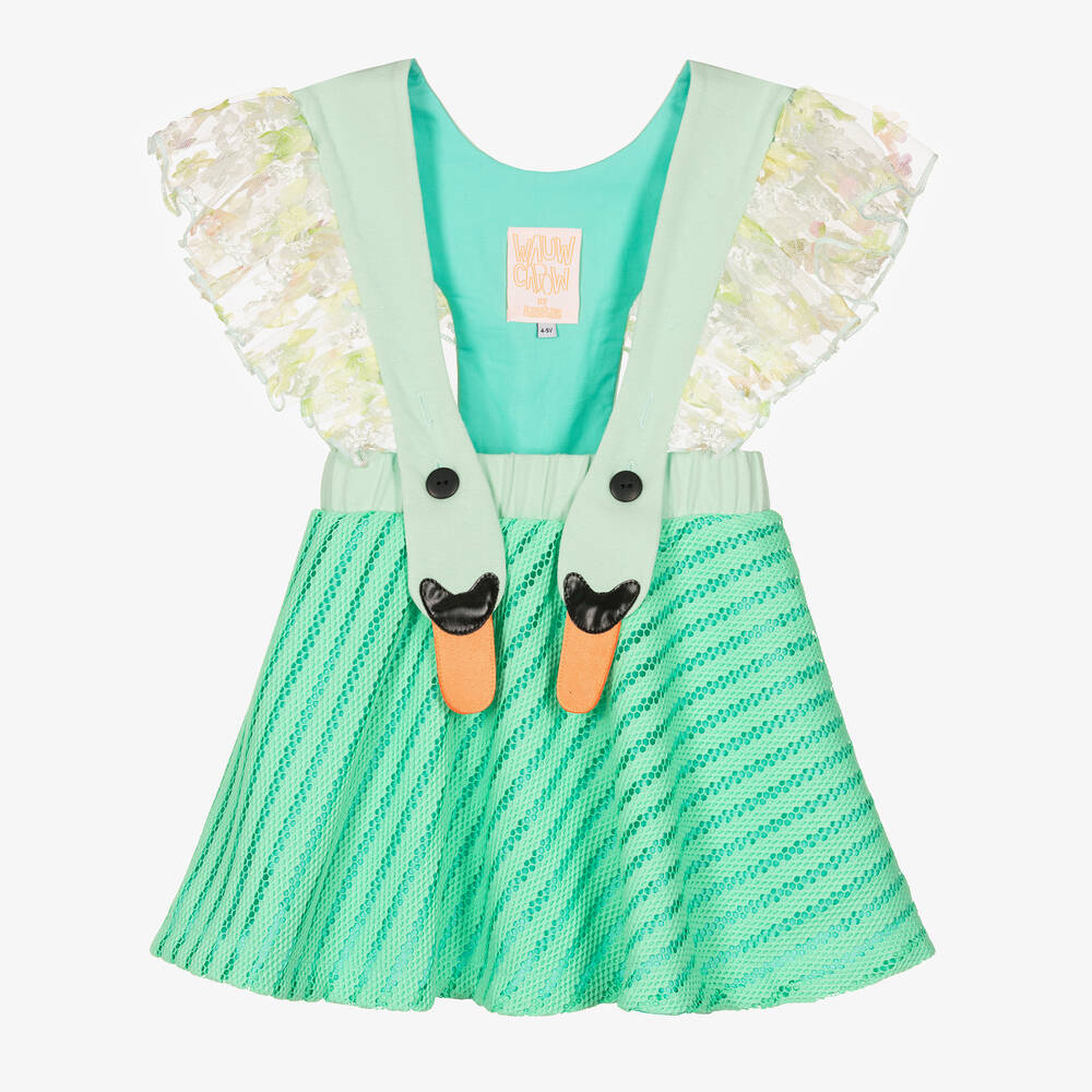 Wauw Capow - Girls Green Swan Flutter Skirt | Childrensalon