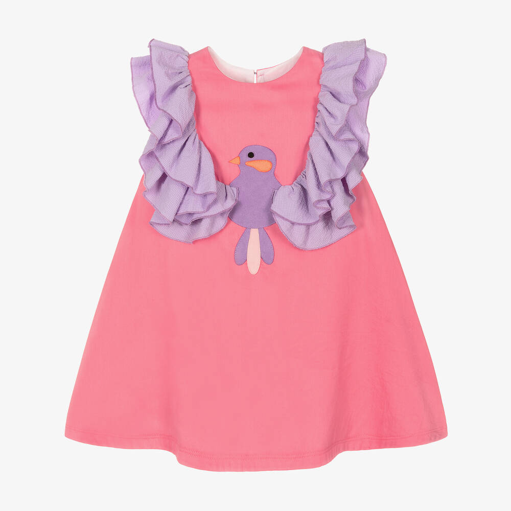 Wauw Capow - Girls Pink Bird Dress | Childrensalon