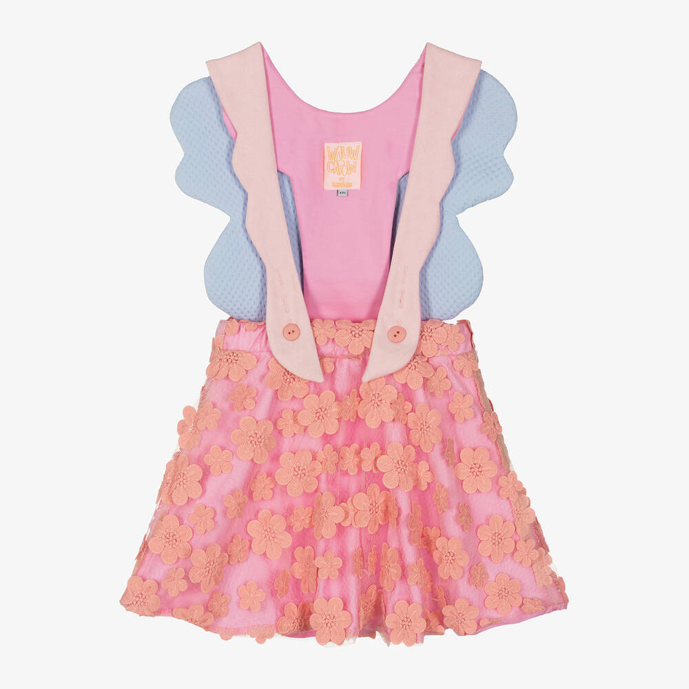 Wauw Capow - Girls Pink Flower & Butterfly Skirt | Childrensalon