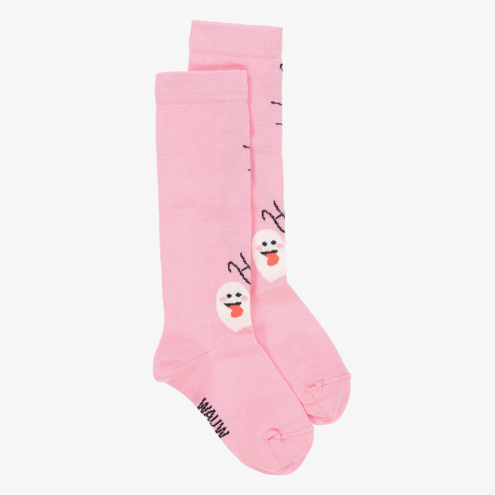 Wauw Capow - Girls Pink Ghost Knee High Socks | Childrensalon