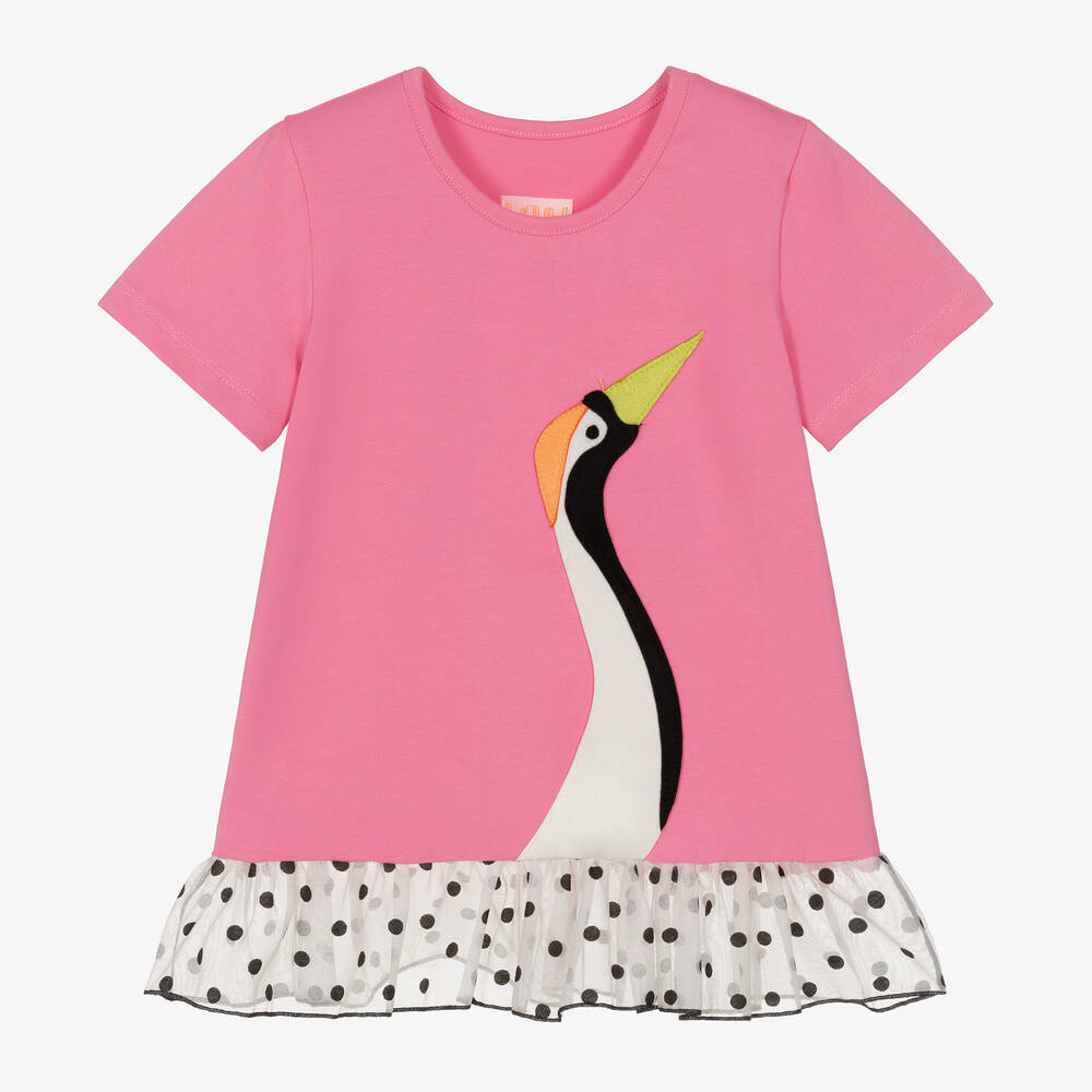 Wauw Capow - Girls Pink Organic Cotton Bird T-Shirt | Childrensalon
