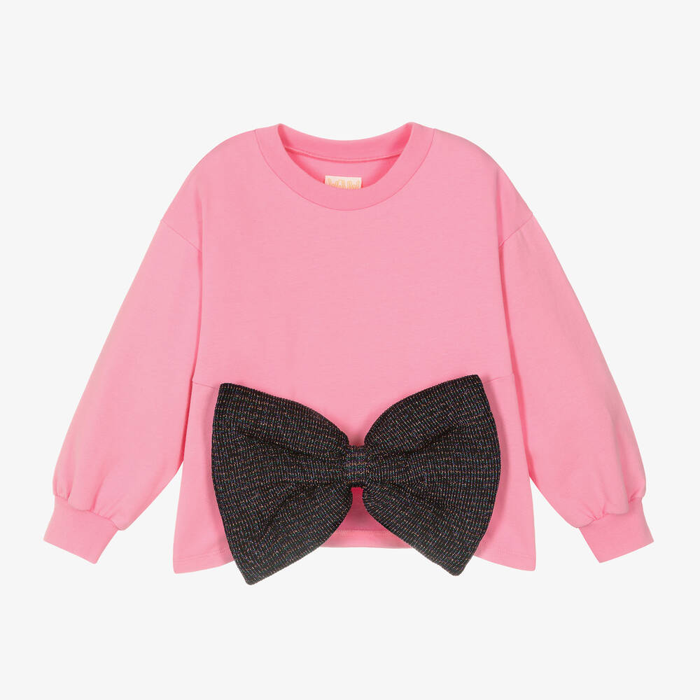 Wauw Capow - Girls Pink Organic Cotton Bow Sweatshirt | Childrensalon