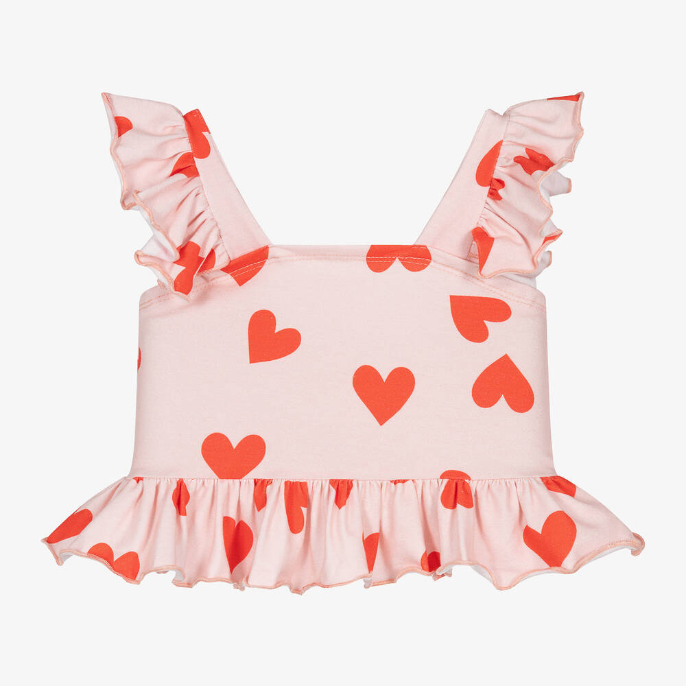 Wauw Capow - Girls Pink Organic Cotton Hearts Top | Childrensalon
