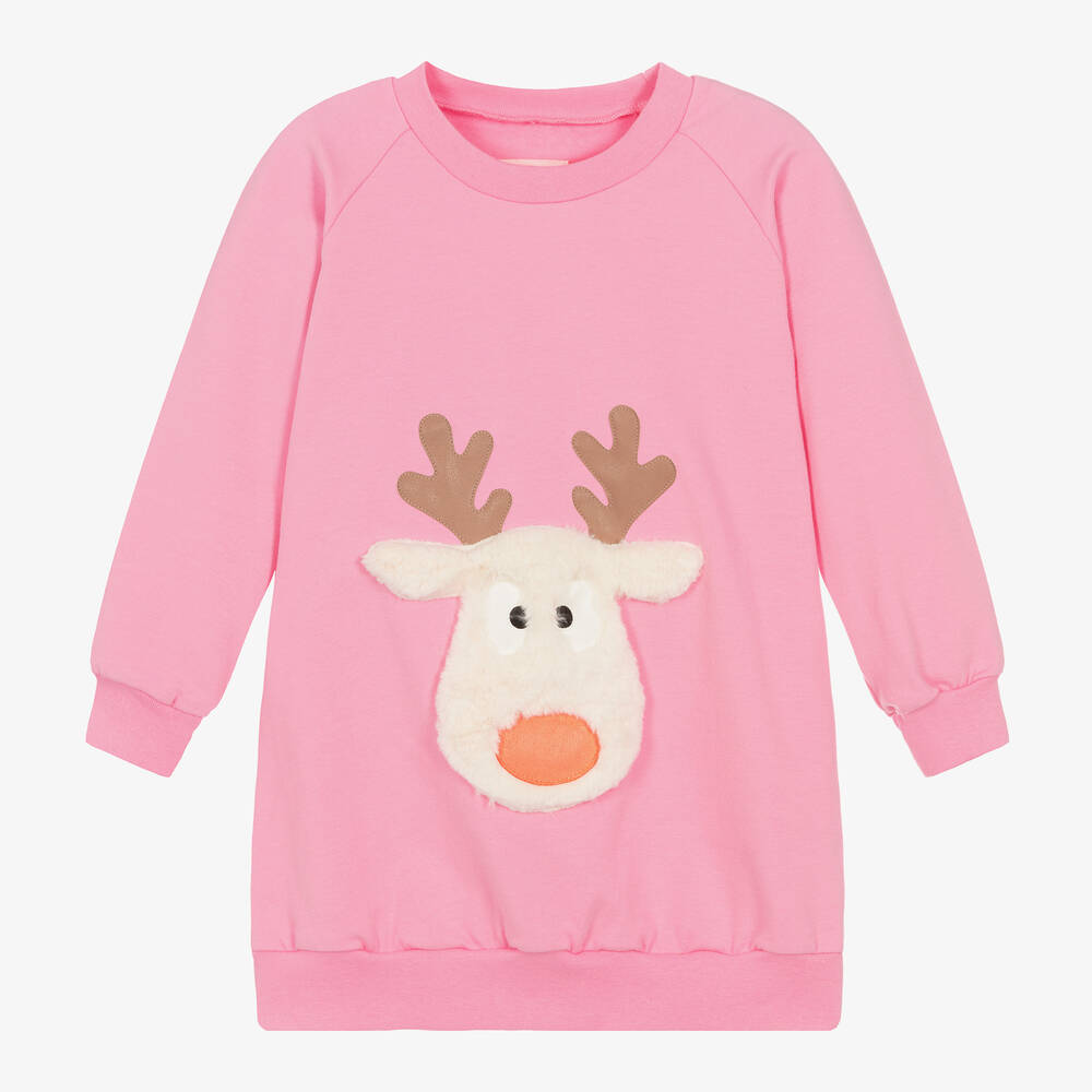 Wauw Capow - Girls Pink Reindeer Dress | Childrensalon