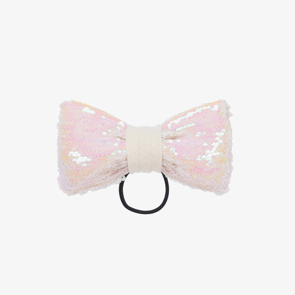 Wauw Capow - Girls Pink Sequin Bow Hair Elastic (18cm) | Childrensalon