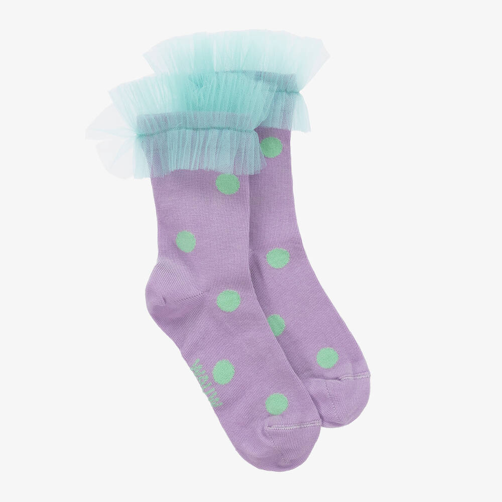 Wauw Capow - Girls Purple Organic Polka Dot Tulle Socks | Childrensalon