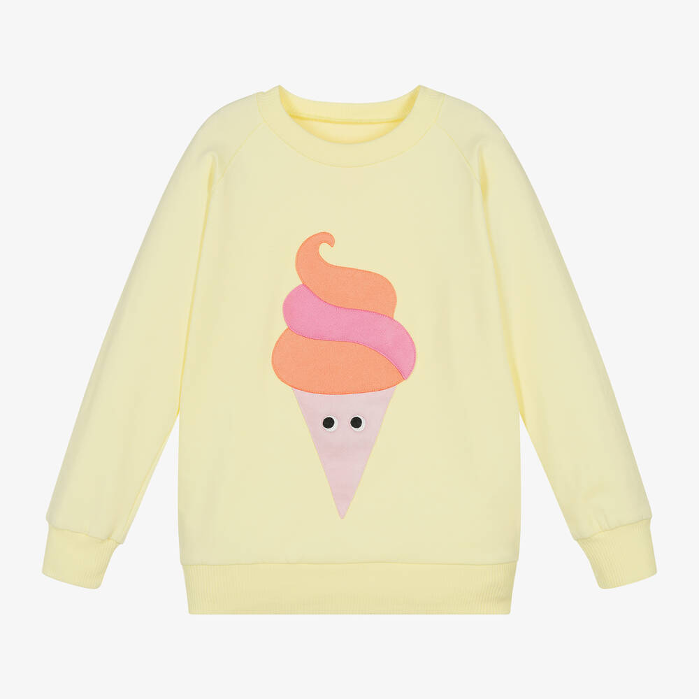 Wauw Capow - Girls Yellow Organic Cotton Ice Cream Sweatshirt | Childrensalon