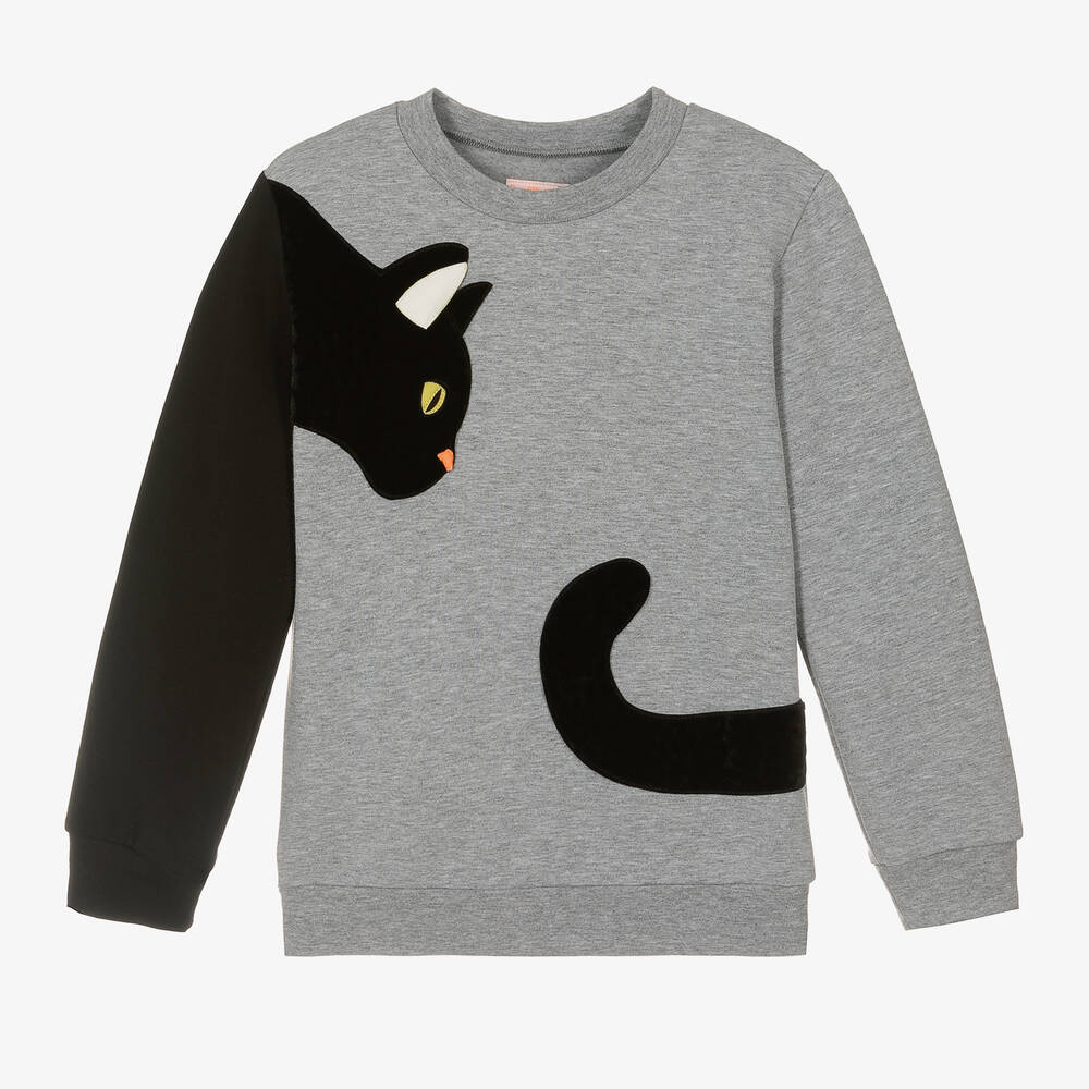 Wauw Capow - Grey & Black Cat Organic Cotton Sweatshirt | Childrensalon