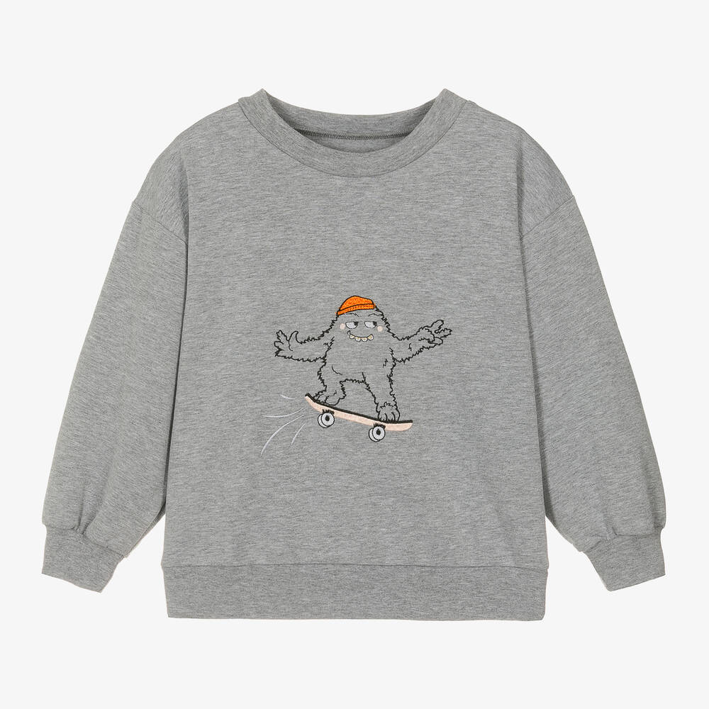 Wauw Capow - Grey Organic Cotton Monster Sweatshirt | Childrensalon