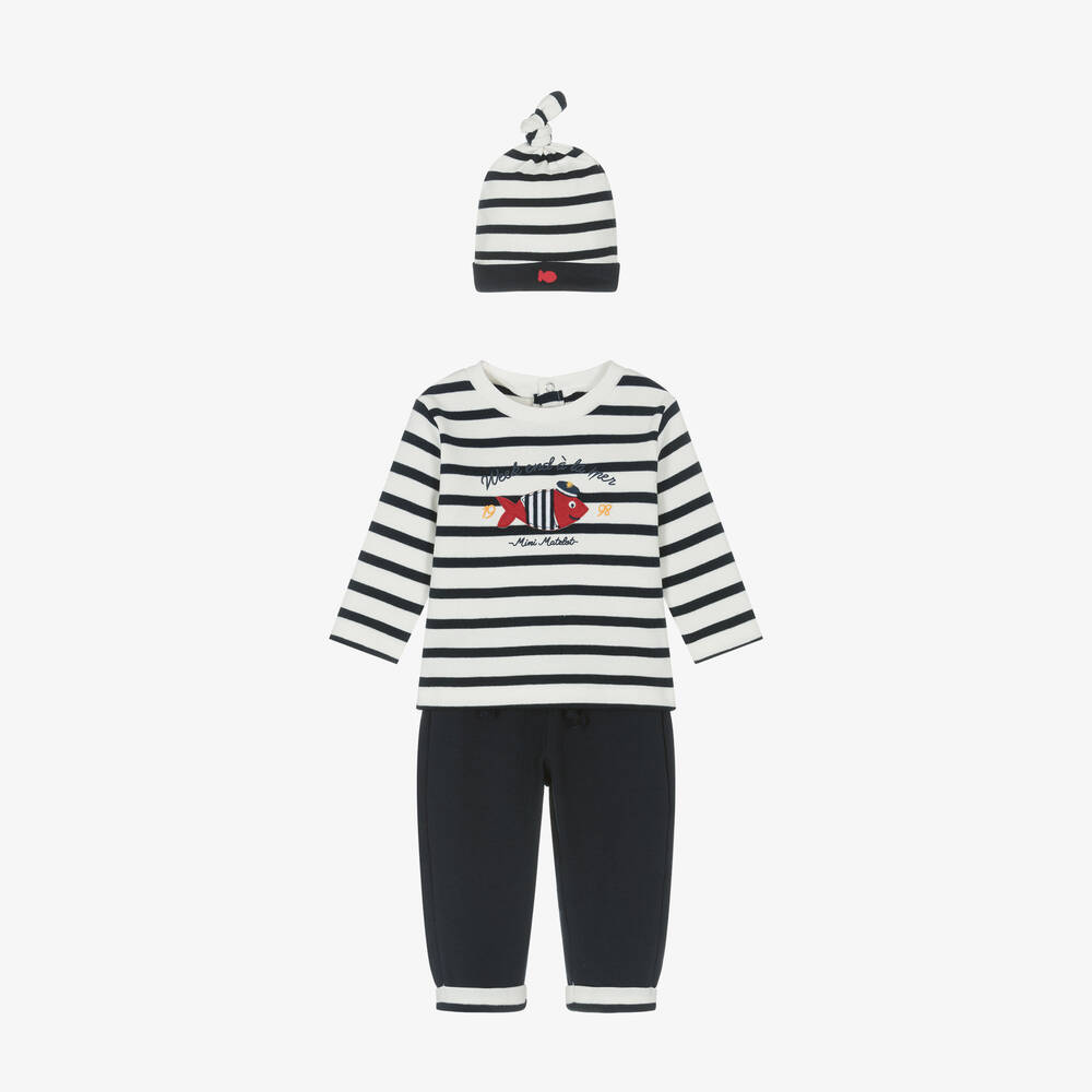 Week-end à la mer - Baby Boys Blue & Ivory Cotton Trouser Set | Childrensalon