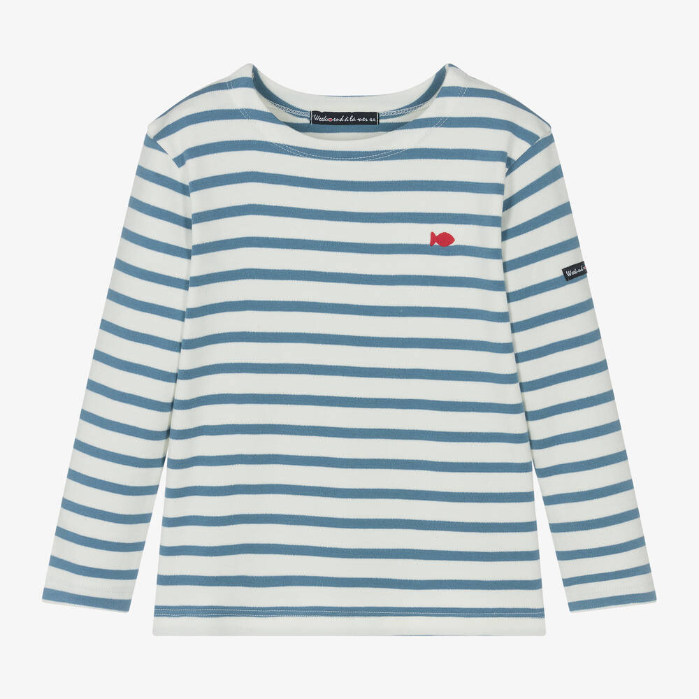 Week-end à la mer - Blue & White Breton Striped Cotton Top | Childrensalon