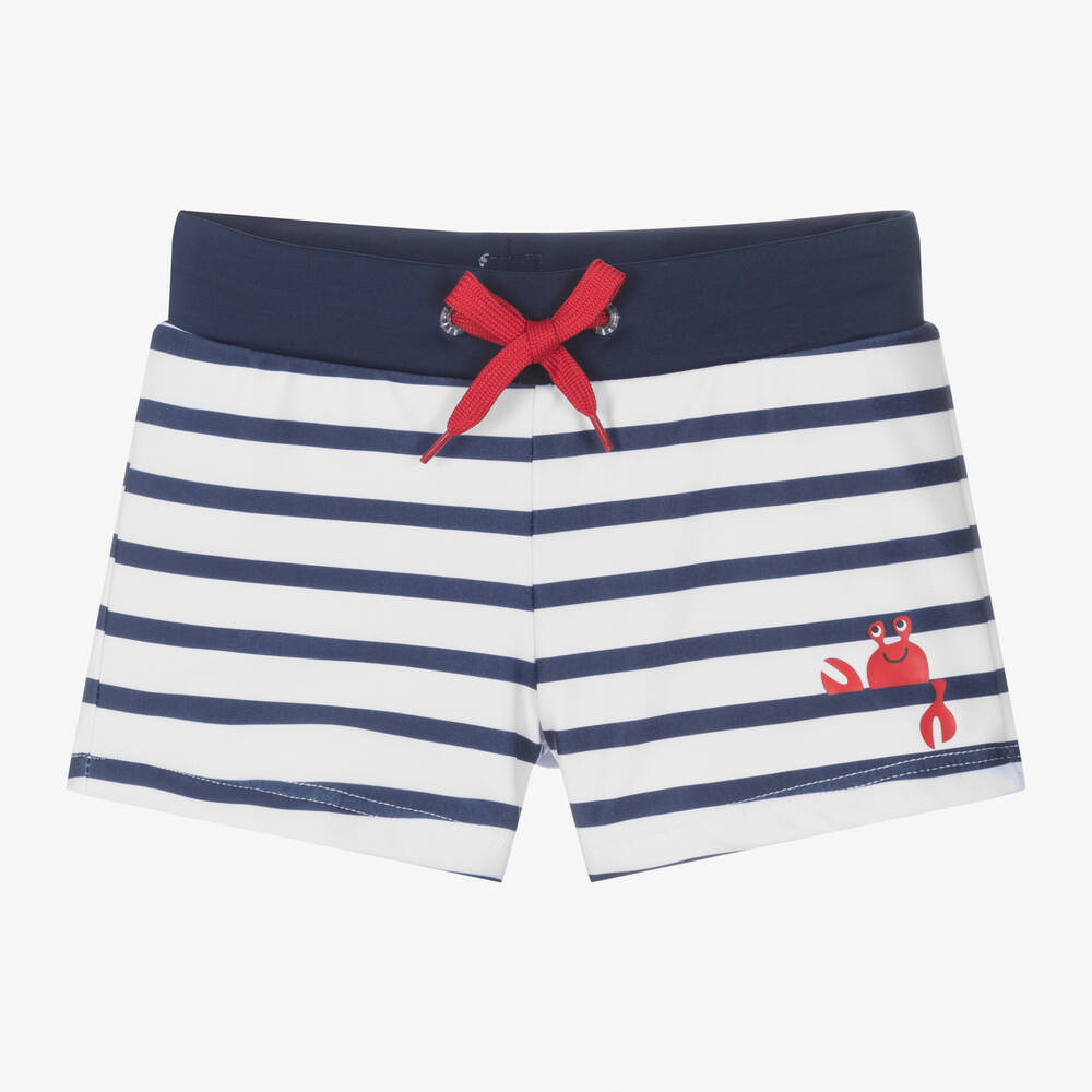 Week-end à la mer - Boys Blue Breton Stripe Swim Shorts | Childrensalon