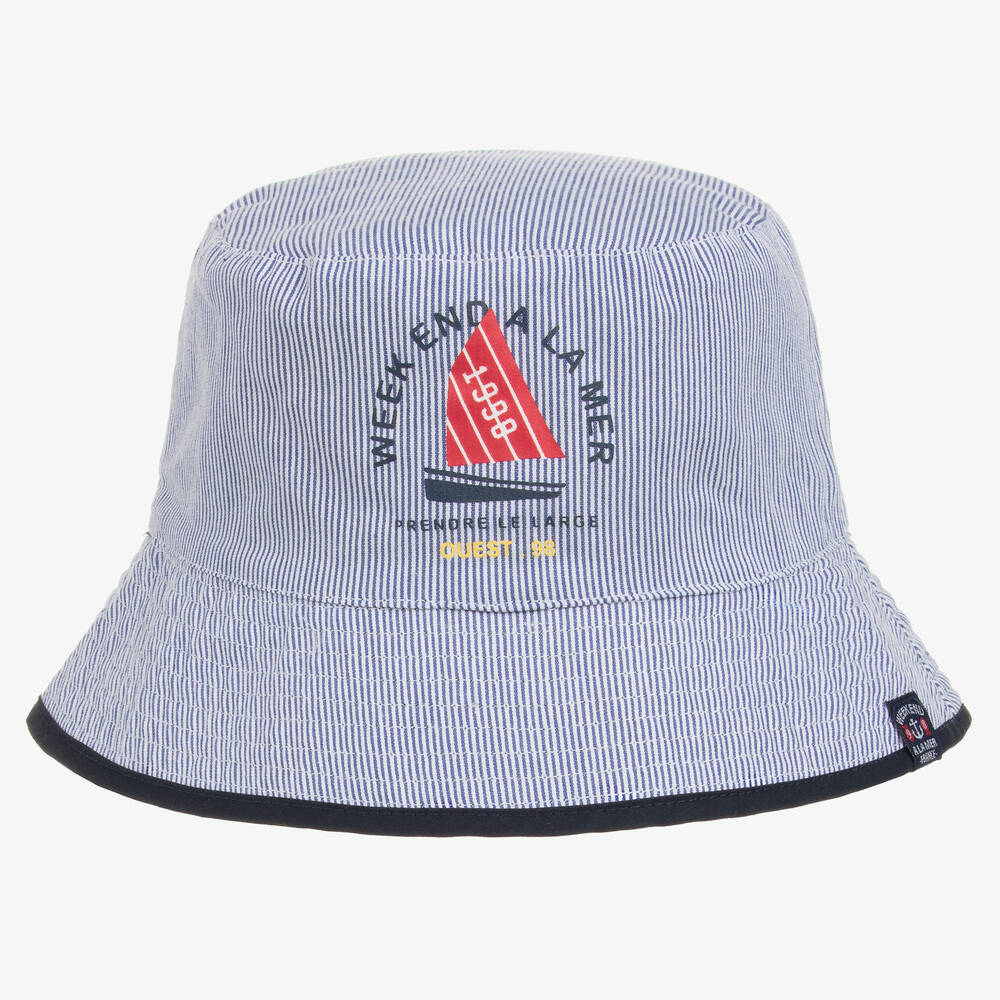 Week-end à la mer - Boys Blue Cotton Reversible Sun Hat | Childrensalon