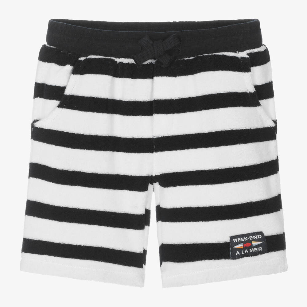 Week-end à la mer - Boys Blue & White Striped Cotton Shorts | Childrensalon