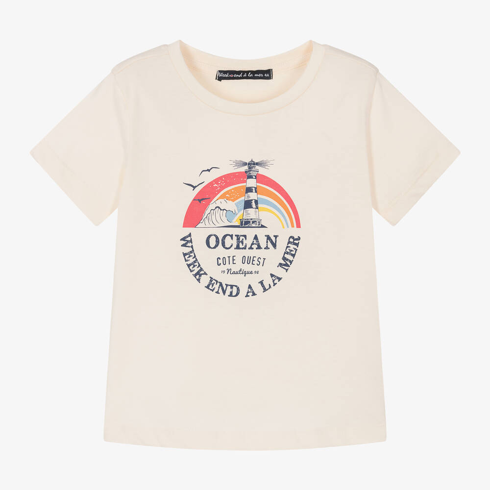 Week-end à la mer - Boys Ivory Cotton Lighthouse T-Shirt | Childrensalon