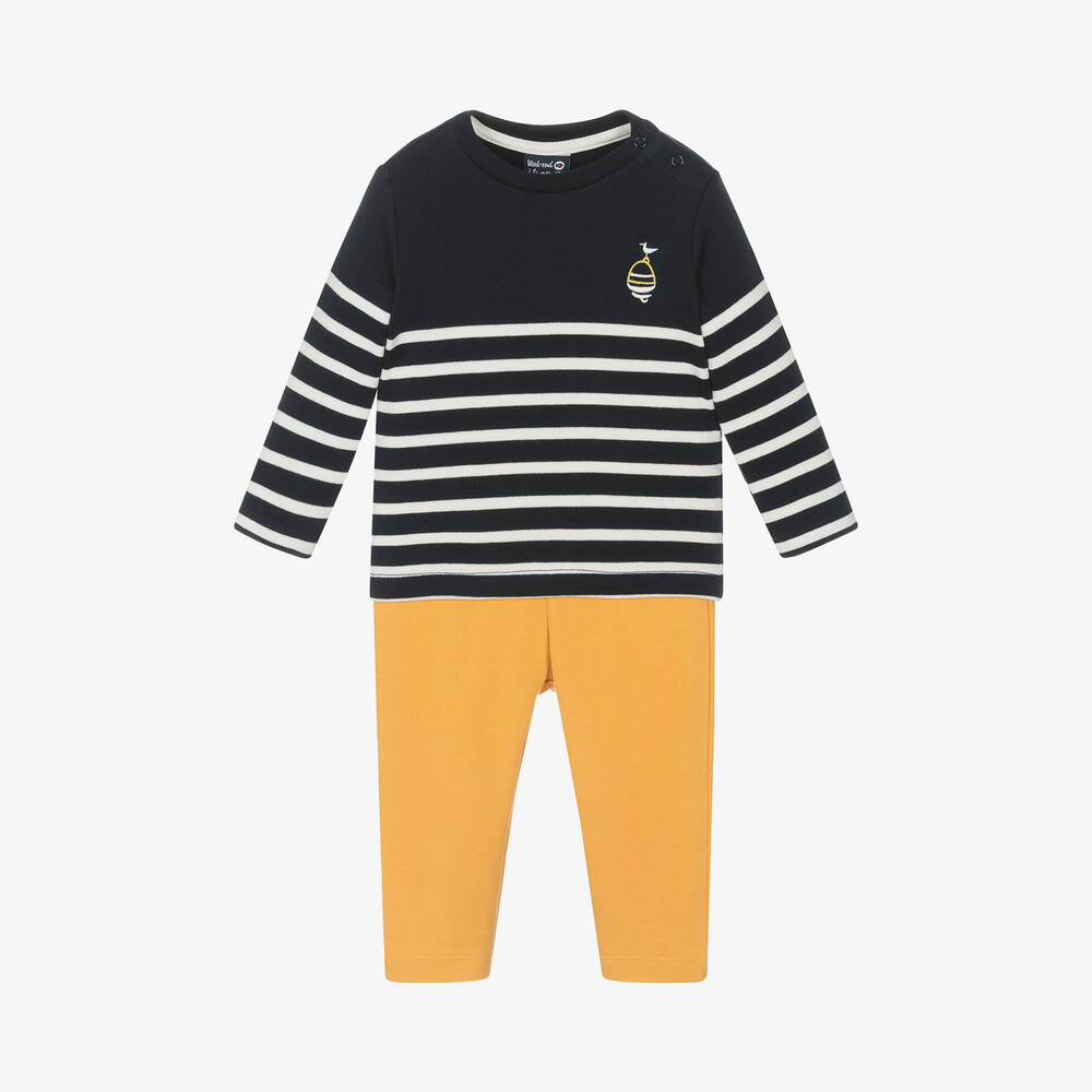 Week-end à la mer - Boys Navy Blue & Yellow Cotton Leggings Set | Childrensalon