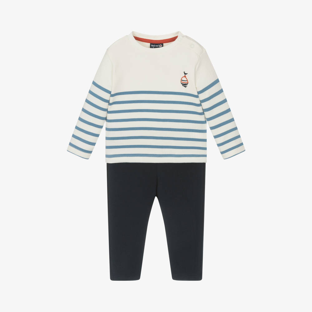 Week-end à la mer - Boys White & Blue Cotton Leggings Set | Childrensalon