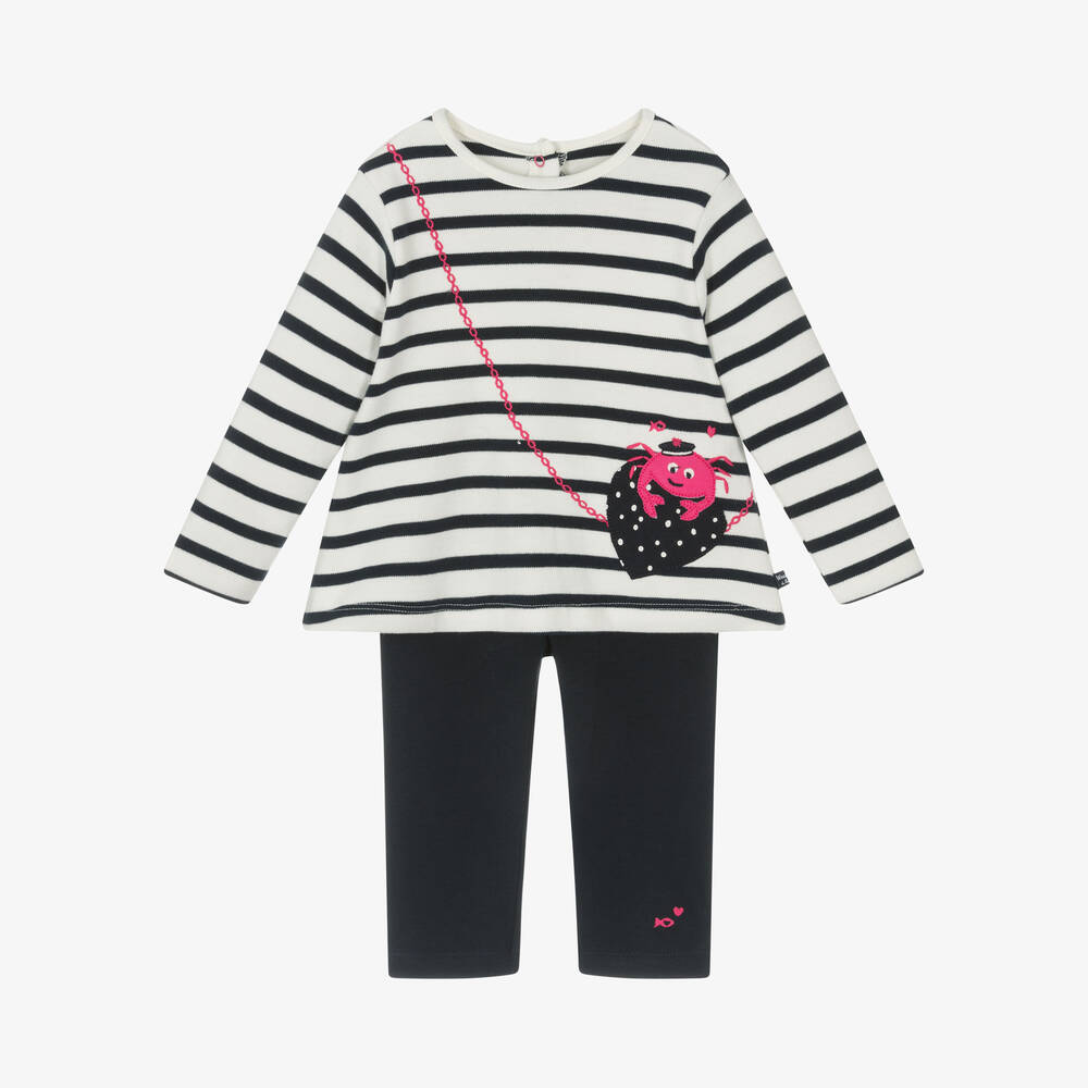 Week-end à la mer - Girls Blue Striped Cotton Leggings Set | Childrensalon