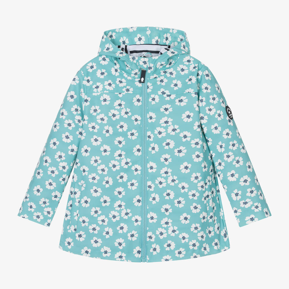 Week-end à la mer - Girls Green Floral Raincoat | Childrensalon