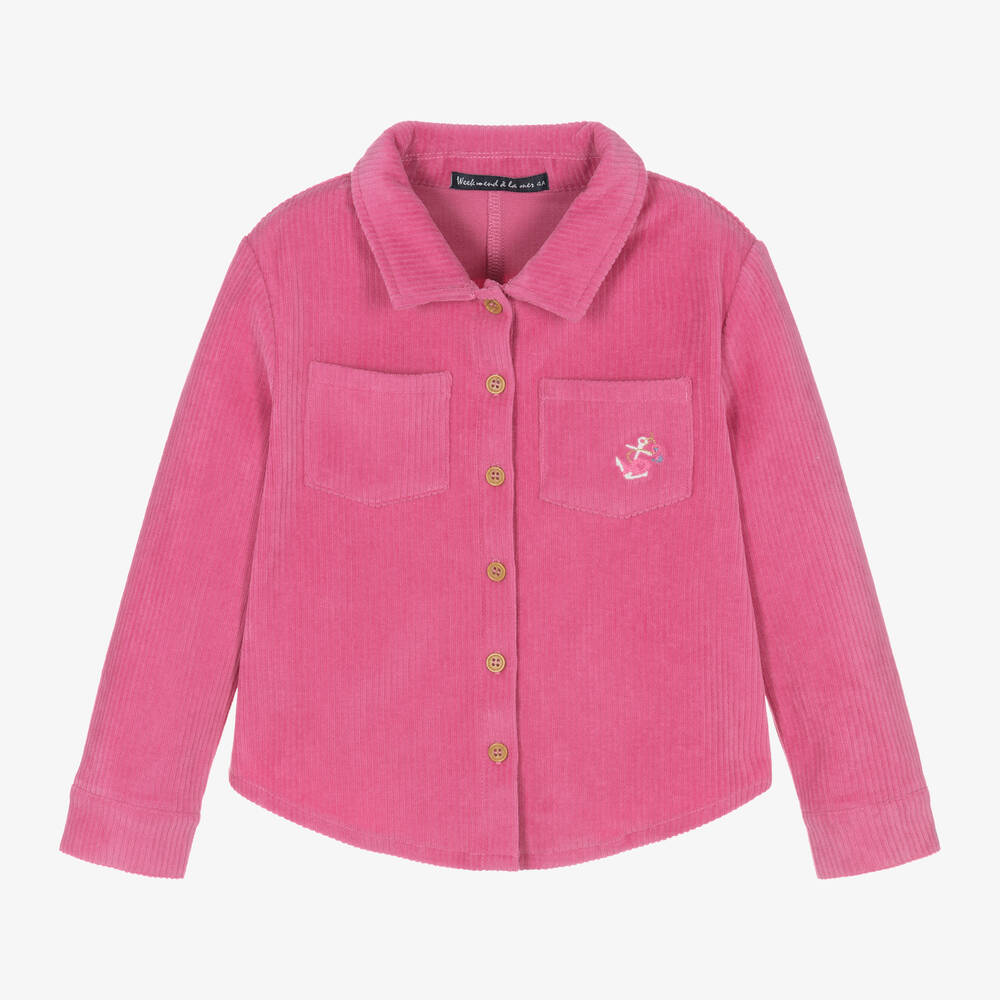 Week-end à la mer - Girls Pink Corduroy Shirt | Childrensalon