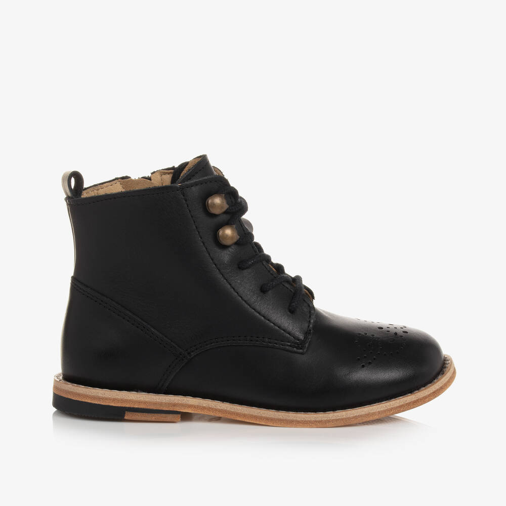 Young Soles - Black Leather Brogue Ankle Boots | Childrensalon