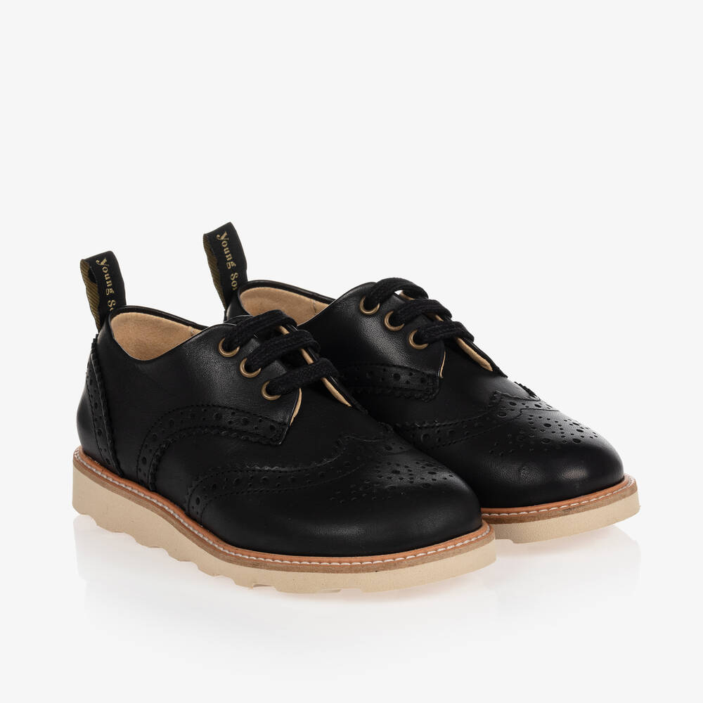 Young Soles - Black Leather Brogue Shoes | Childrensalon