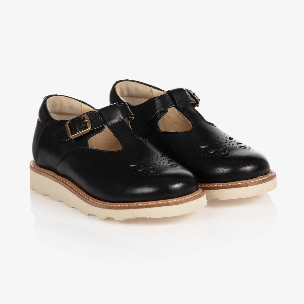 Young Soles - Girls Black Leather Shoes | Childrensalon