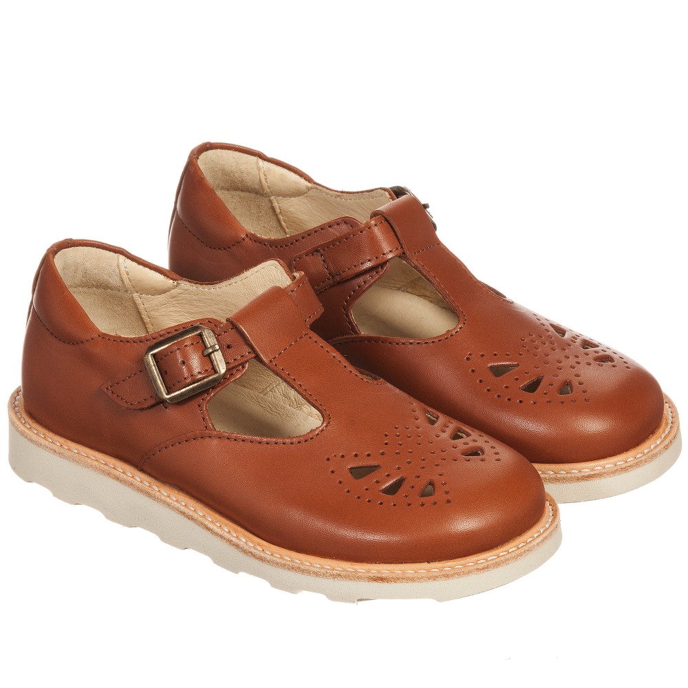 Young Soles - Girls Chestnut Brown T-Bar Leather 'Rosie' Shoes ...
