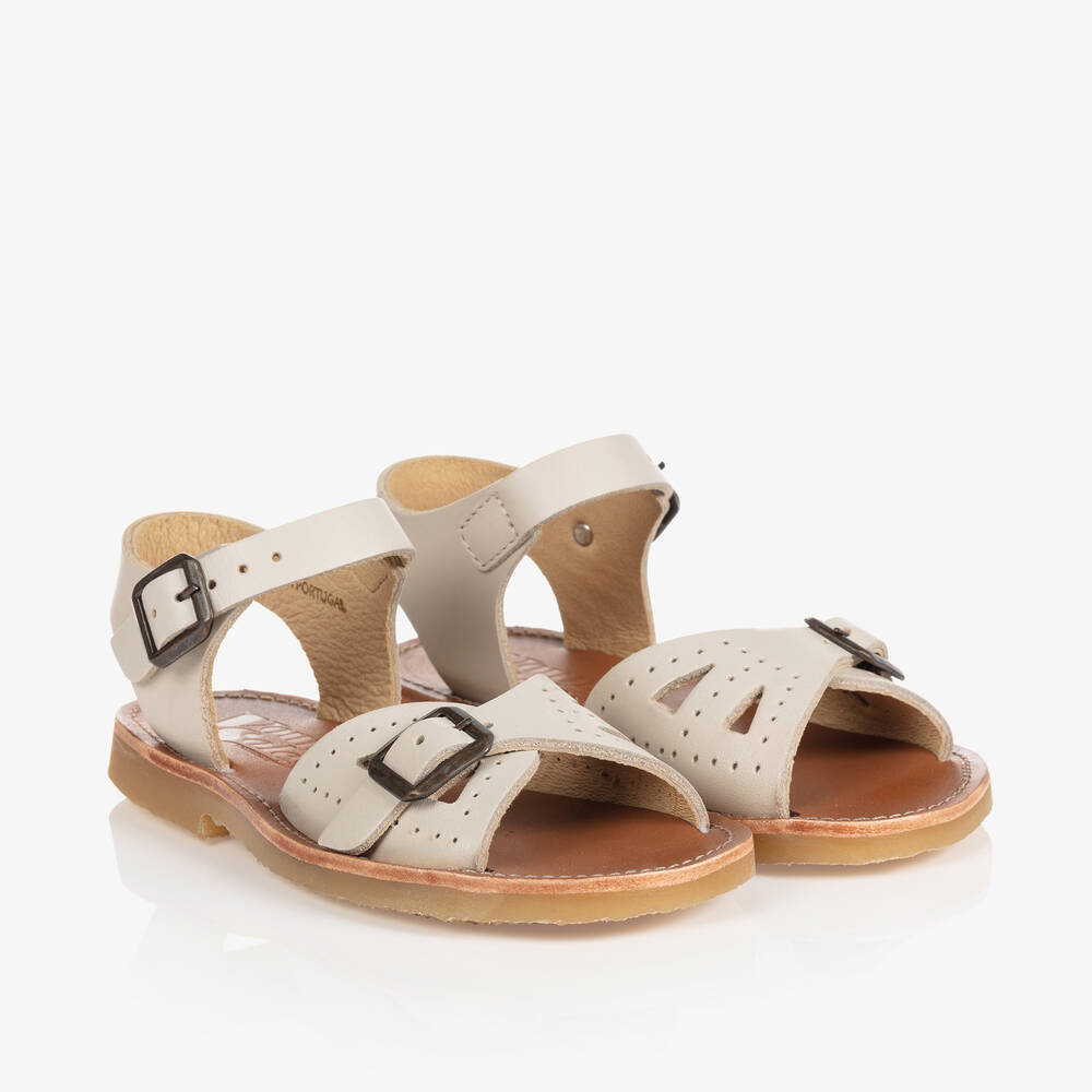 Young Soles - Girls Ivory Leather Buckle Sandals | Childrensalon