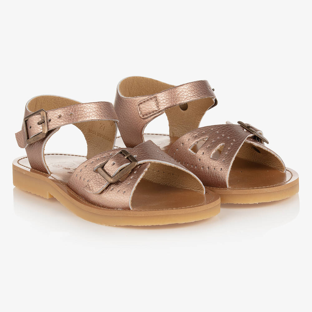 Young Soles - Girls Rose Gold Faux Leather Sandals | Childrensalon