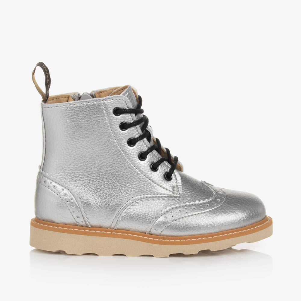Young Soles - Silver Faux Leather Brogue Boots | Childrensalon