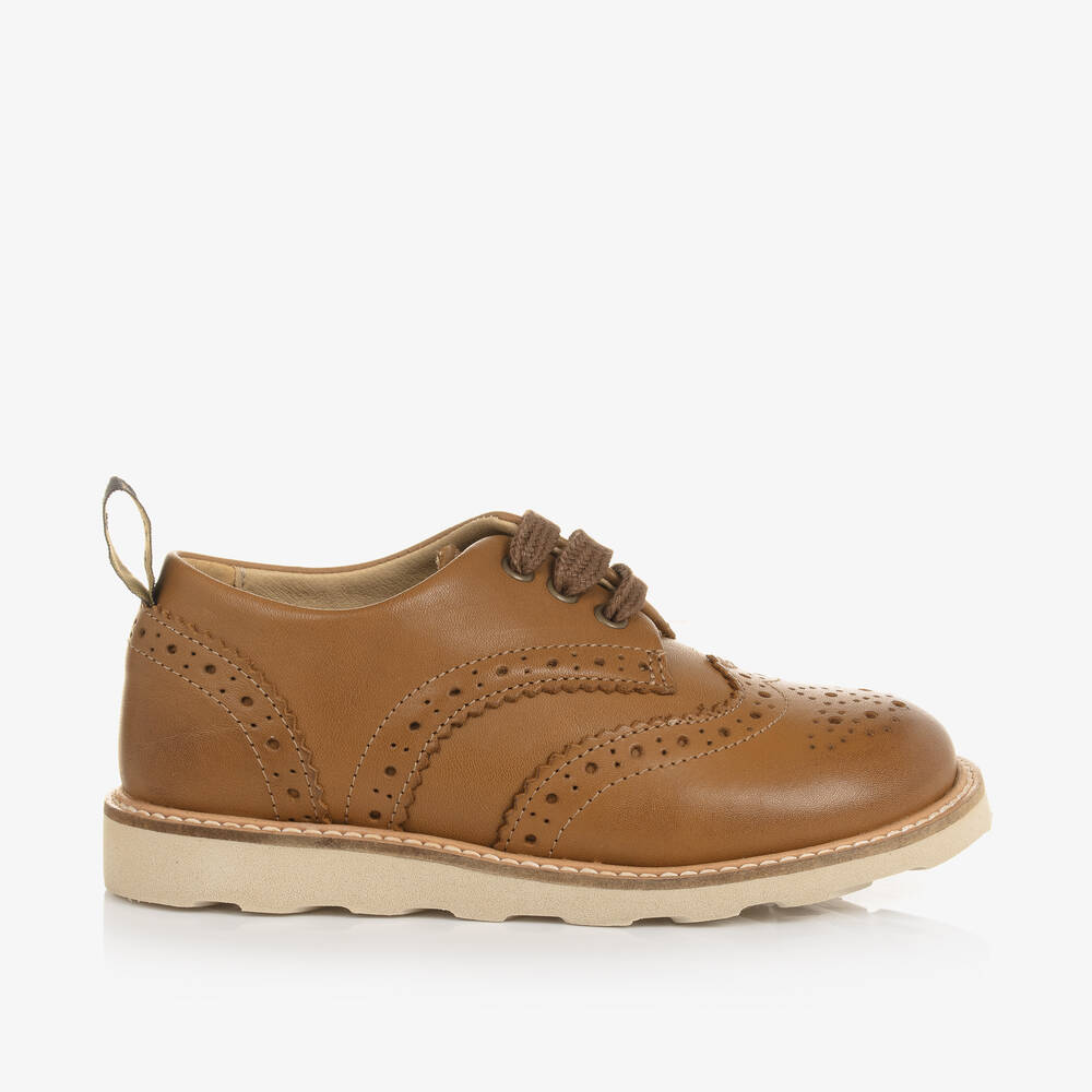 Young Soles - Tan Brown Leather Brogue Shoes | Childrensalon