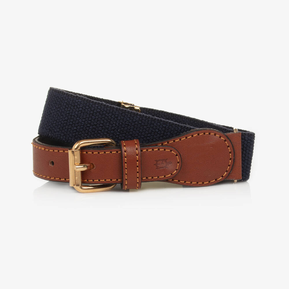 Zaccone - Navy Blue Cotton & Leather Mouse Belt | Childrensalon