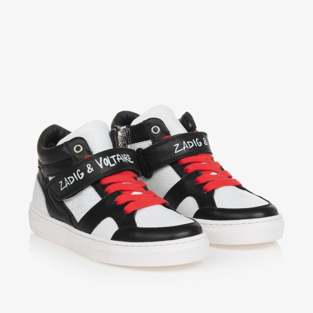 Zadig&Voltaire - Black & White Leather High-Top Trainers | Childrensalon