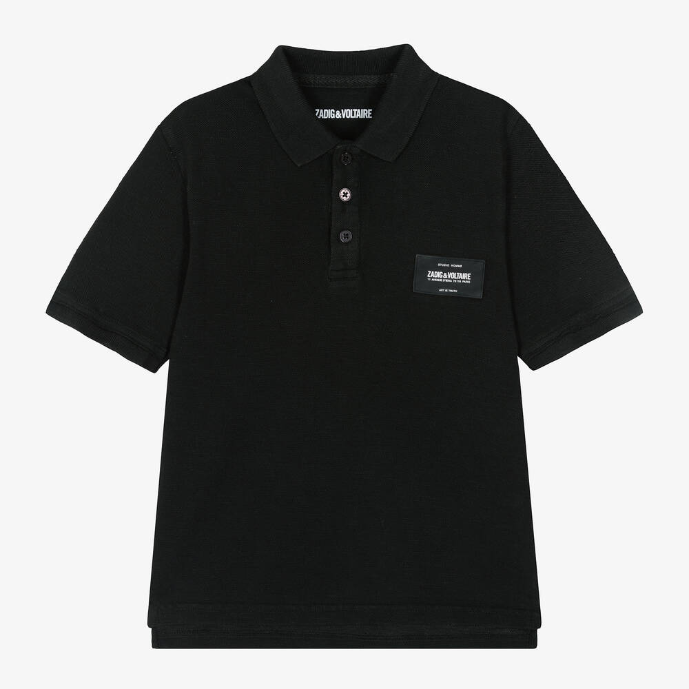 Zadig&Voltaire - Boys Black Cotton Polo Shirt | Childrensalon