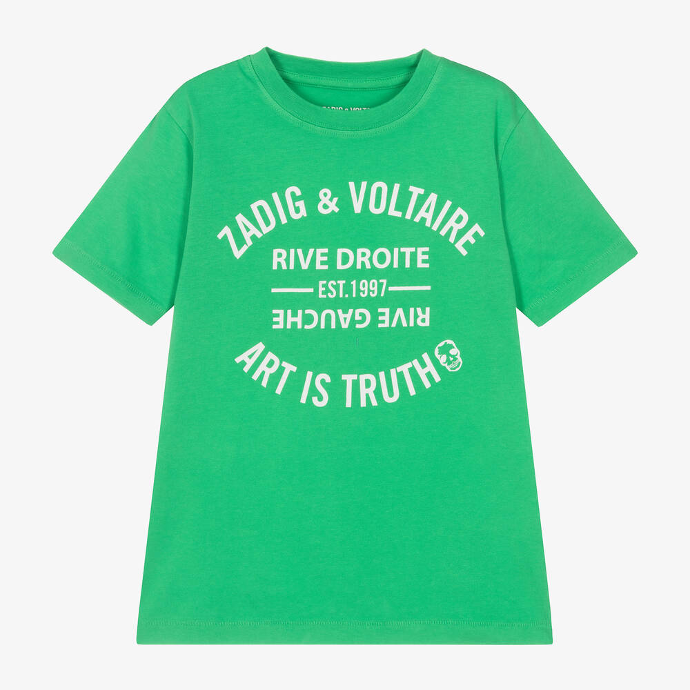 Zadig&Voltaire - Boys Green Graphic Cotton T-Shirt | Childrensalon