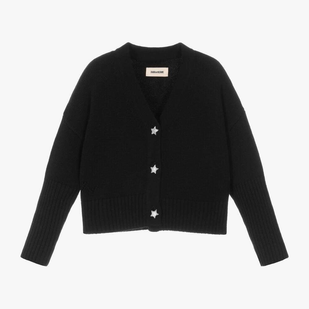 Zadig&Voltaire - Girls Black Wool Cropped Cardigan | Childrensalon