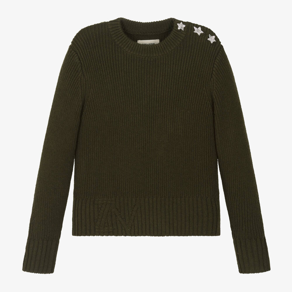 Zadig&Voltaire - Girls Green Knitted Wool Sweater | Childrensalon