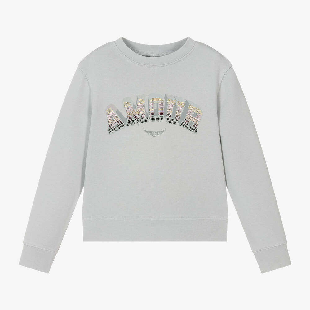 Zadig&Voltaire - Girls Grey Cotton Amour Sweatshirt | Childrensalon