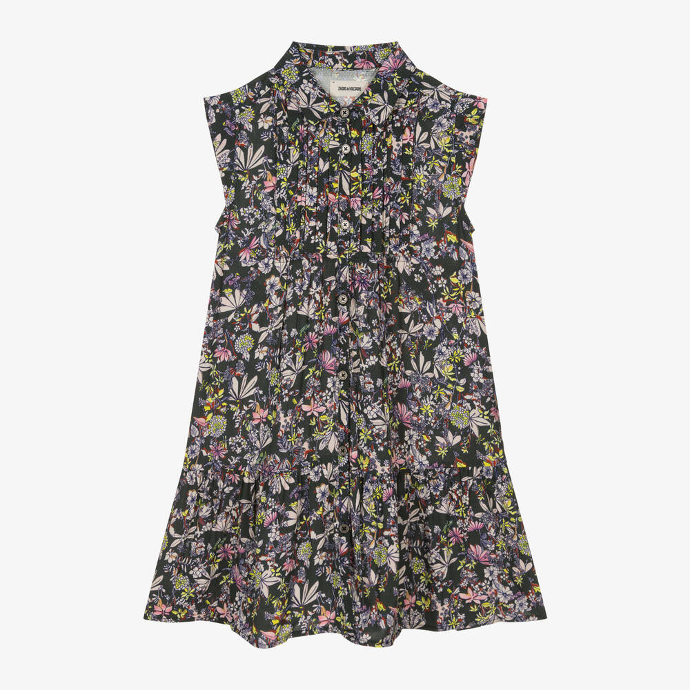 Zadig&Voltaire - Girls Grey Floral Print Viscose Dress | Childrensalon