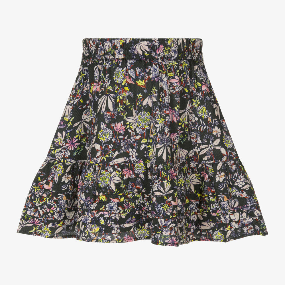 Zadig&Voltaire - Girls Grey Floral Print Viscose Skirt | Childrensalon