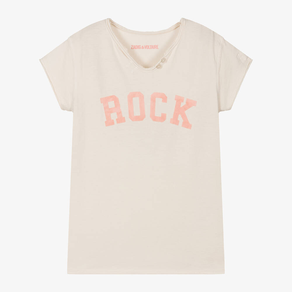 Zadig&Voltaire - Girls Ivory Cotton Rock T-Shirt | Childrensalon