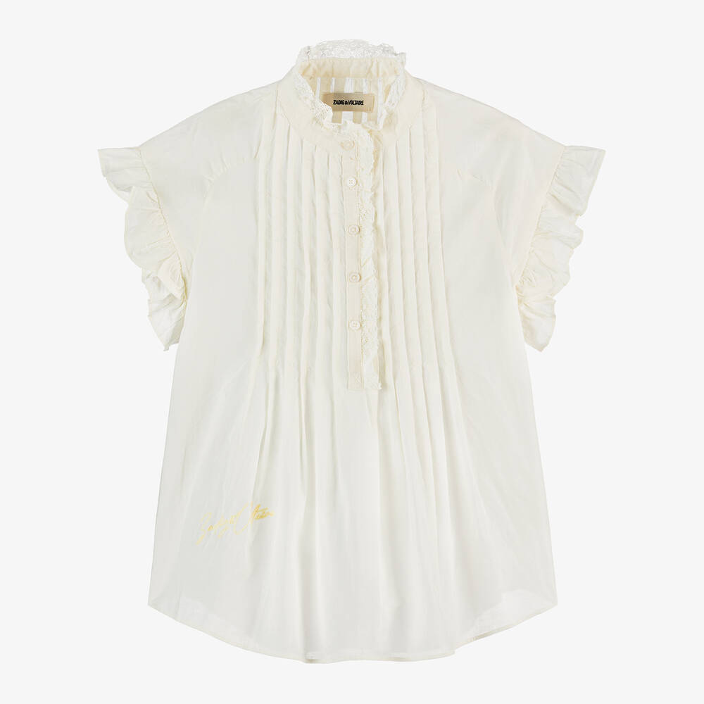 Shop Zadig & Voltaire Girls Ivory Pintuck Cotton Blouse