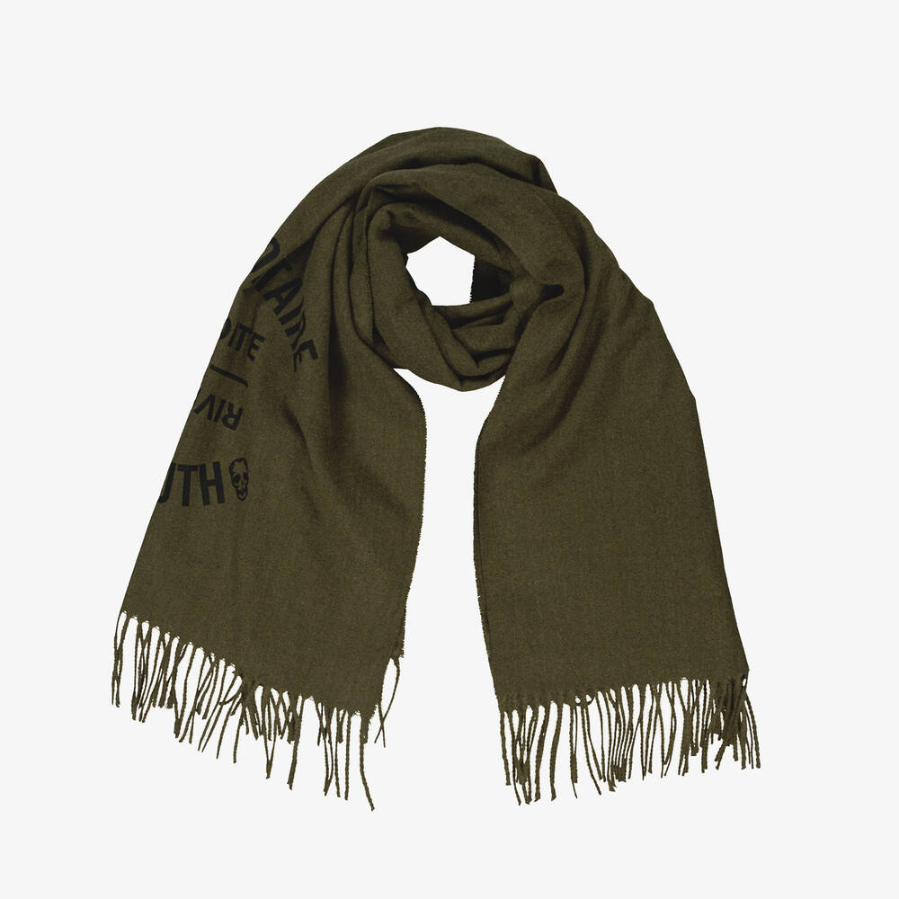 Zadig&Voltaire - Girls Khaki Green Viscose Insignia Scarf (174cm) | Childrensalon