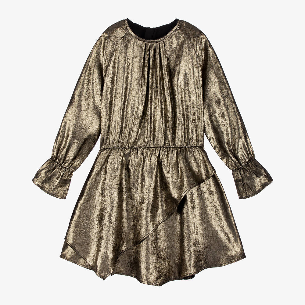 Zadig&Voltaire - Girls Metallic Gold Asymmetric Dress | Childrensalon