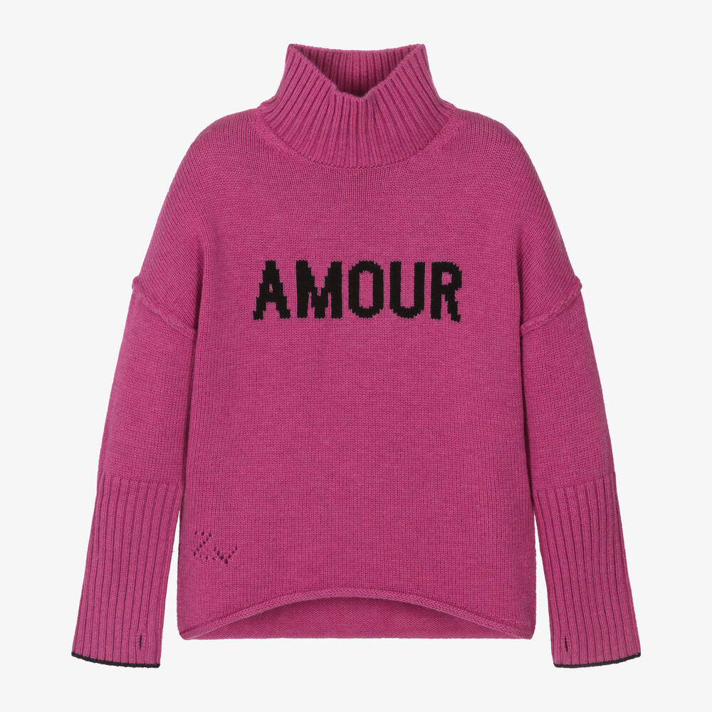 Zadig&Voltaire - Girls Pink Amour Wool Sweater | Childrensalon