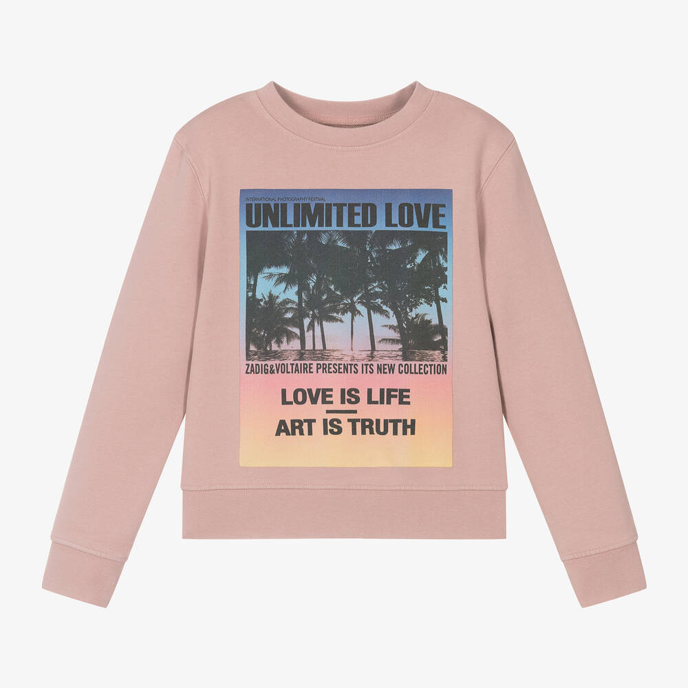 Zadig&Voltaire - Girls Pink Cotton Graphic Sweatshirt | Childrensalon
